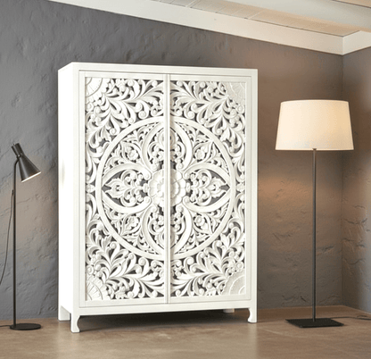 Lombok Hand Carved wooden Armoire / Hand Carved Wooden Wardrobe – handcrafted solid wood furniture
