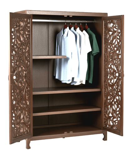 Lombok Hand Carved wooden Armoire / Hand Carved Wooden Wardrobe – handcrafted solid wood furniture