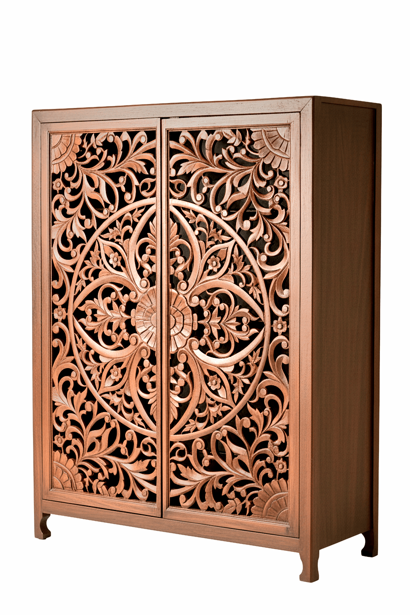 Lombok Hand Carved wooden Armoire / Hand Carved Wooden Wardrobe – handcrafted solid wood furniture