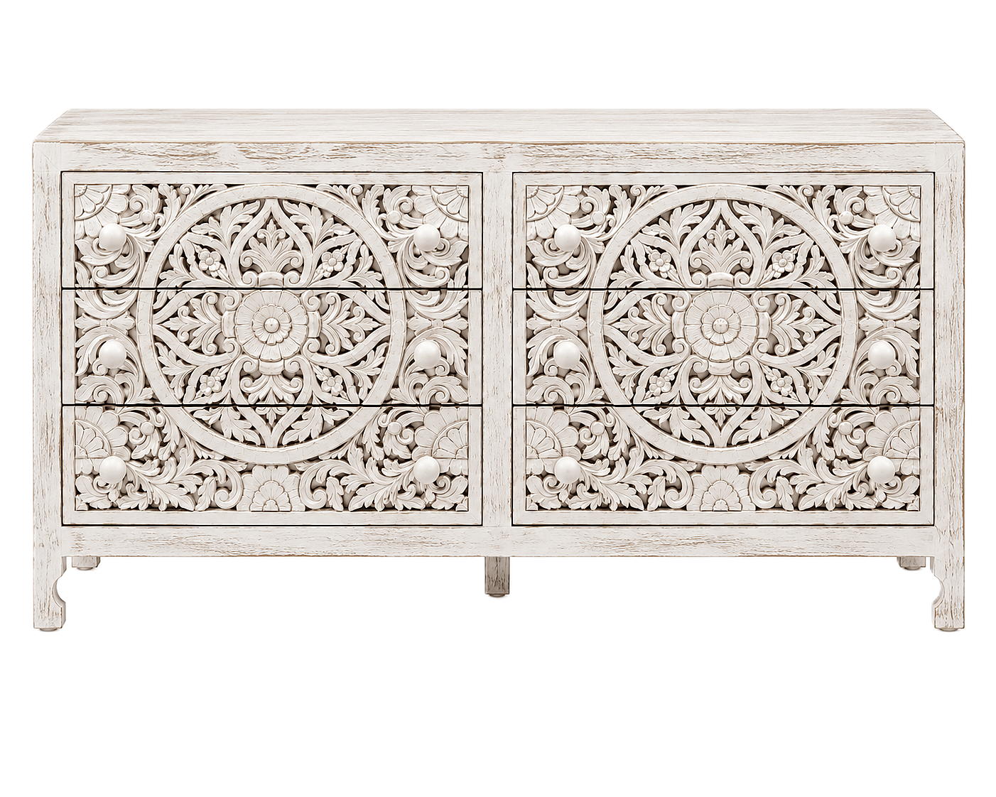 Lombok Hand Carved Wooden Six Drawer Dresser – handcrafted solid wood furniture