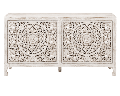 Lombok Hand Carved Wooden Six Drawer Dresser – handcrafted solid wood furniture