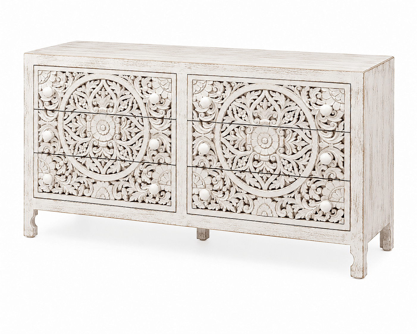 Lombok Hand Carved Wooden Six Drawer Dresser – handcrafted solid wood furniture