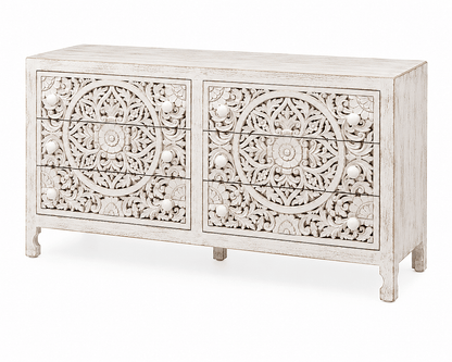 Lombok Hand Carved Wooden Six Drawer Dresser – handcrafted solid wood furniture
