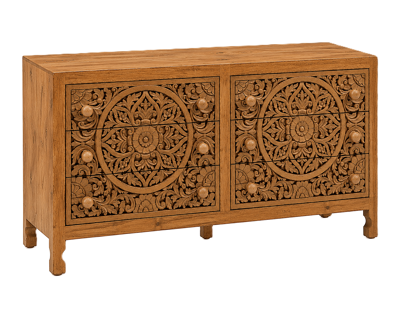 Lombok Hand Carved Wooden Six Drawer Dresser – handcrafted solid wood furniture