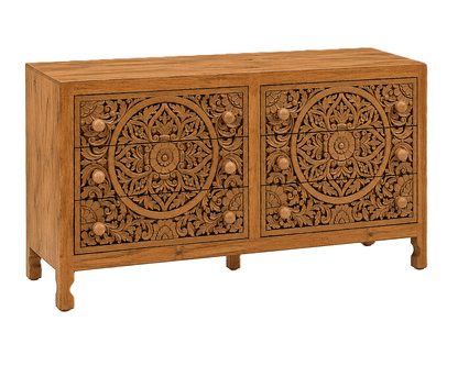 Lombok Hand Carved Wooden Six Drawer Dresser – handcrafted solid wood furniture