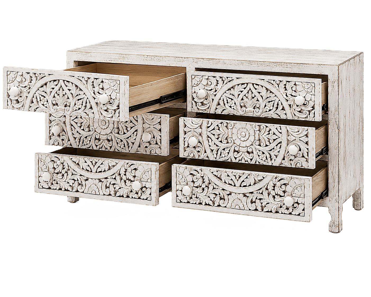 Lombok Hand Carved Wooden Six Drawer Dresser – handcrafted solid wood furniture
