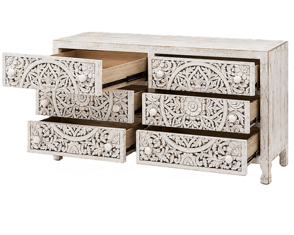 Lombok Hand Carved Wooden Six Drawer Dresser – handcrafted solid wood furniture