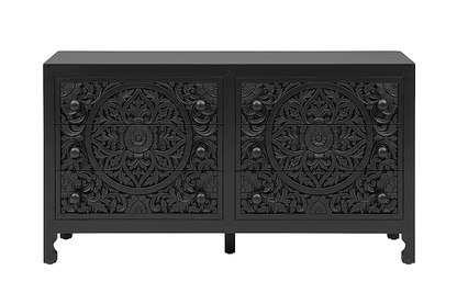 Lombok Hand Carved Wooden Six Drawer Dresser – handcrafted solid wood furniture