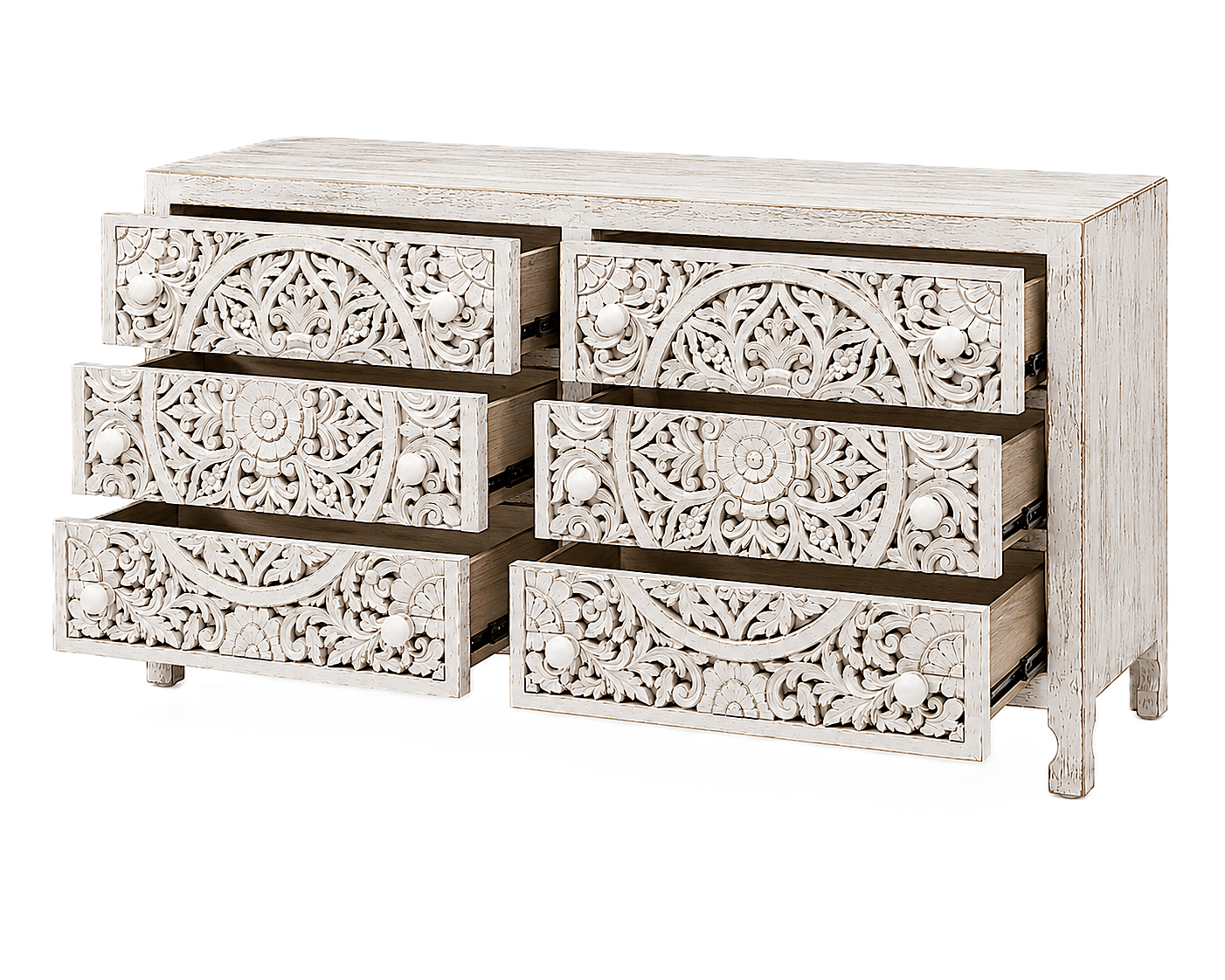 Lombok Hand Carved Wooden Six Drawer Dresser – handcrafted solid wood furniture