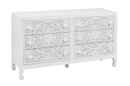 Lombok Hand Carved Wooden Six Drawer Dresser – handcrafted solid wood furniture