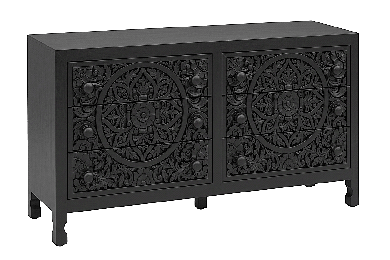 Lombok Hand Carved Wooden Six Drawer Dresser – handcrafted solid wood furniture