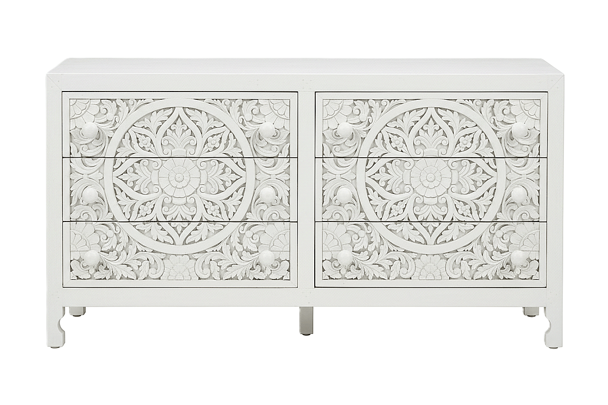 Lombok Hand Carved Wooden Six Drawer Dresser – handcrafted solid wood furniture