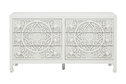 Lombok Hand Carved Wooden Six Drawer Dresser – handcrafted solid wood furniture