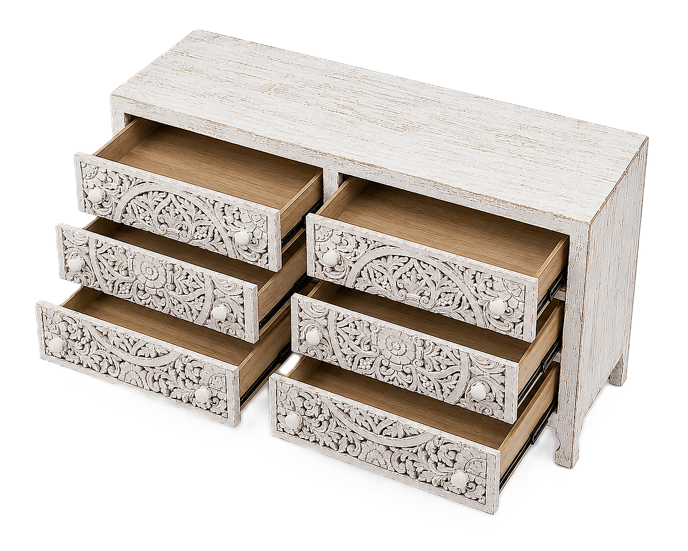 Lombok Hand Carved Wooden Six Drawer Dresser – handcrafted solid wood furniture