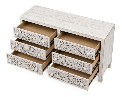 Lombok Hand Carved Wooden Six Drawer Dresser – handcrafted solid wood furniture