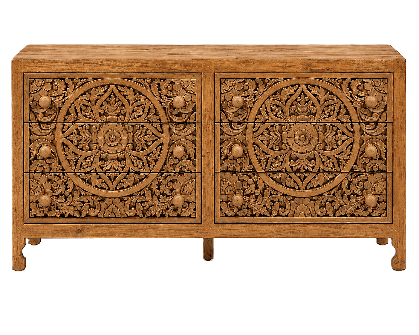 Lombok Hand Carved Wooden Six Drawer Dresser – handcrafted solid wood furniture