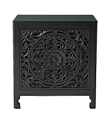 Lombok Handmade Wooden Nightstand / Hand Carved Floral Nightstand – handcrafted solid wood furniture