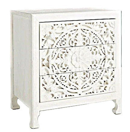Lombok Handmade Wooden Nightstand / Hand Carved Floral Nightstand – handcrafted solid wood furniture