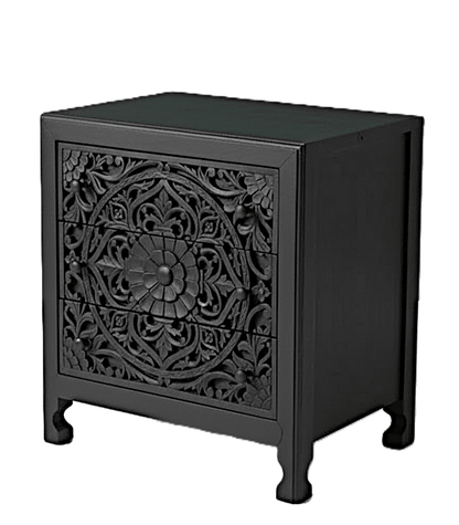 Lombok Handmade Wooden Nightstand / Hand Carved Floral Nightstand – handcrafted solid wood furniture