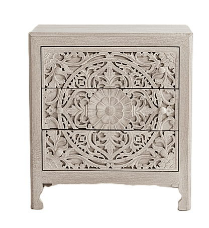Lombok Handmade Wooden Nightstand / Hand Carved Floral Nightstand – handcrafted solid wood furniture