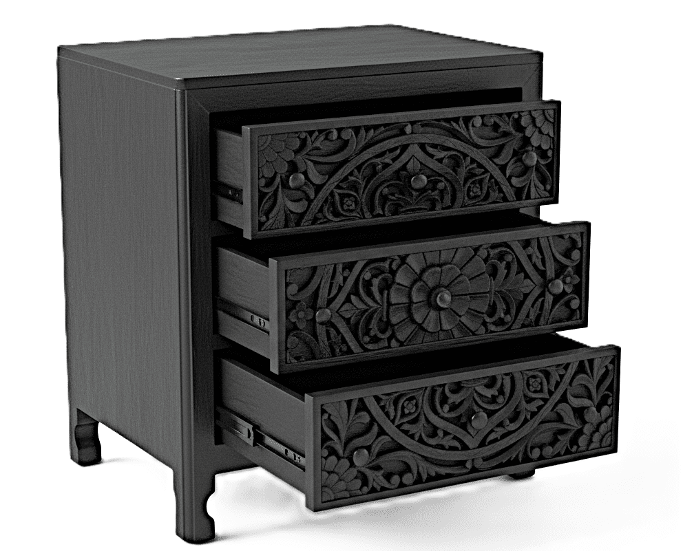 Lombok Handmade Wooden Nightstand / Hand Carved Floral Nightstand – handcrafted solid wood furniture