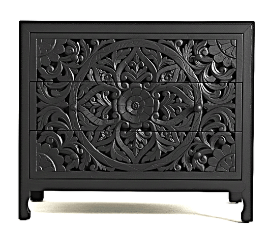 Lombok Wooden Dresser Chest of 3 Drawer Cabinet by Hibashi Furniture – handcrafted solid wood furniture made in India