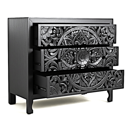 Lombok Wooden Dresser Chest of 3 Drawer Cabinet by Hibashi Furniture – handcrafted solid wood furniture made in India