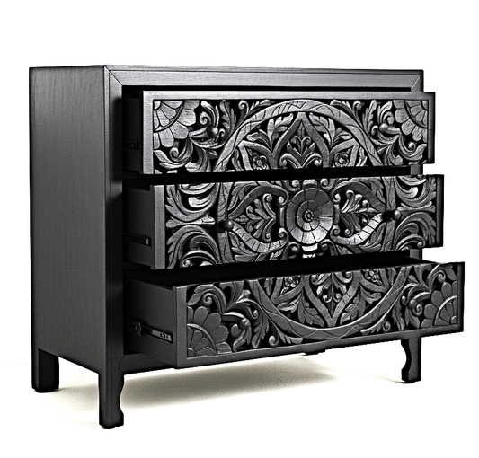 Lombok Wooden Dresser Chest of 3 Drawer Cabinet by Hibashi Furniture – handcrafted solid wood furniture made in India