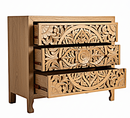 Lombok Wooden Dresser Chest of 3 Drawer Cabinet by Hibashi Furniture – handcrafted solid wood furniture made in India