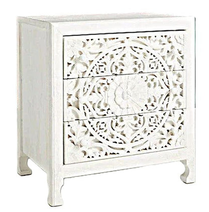 Lombok Handmade Wooden Nightstand / Hand Carved Floral Nightstand