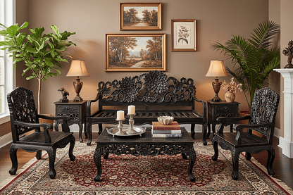 Lotus™ Hand - Carved Solid Wood Indoor / Outdoor Bench, Daybed & Furniture Collection – handcrafted solid wood furniture