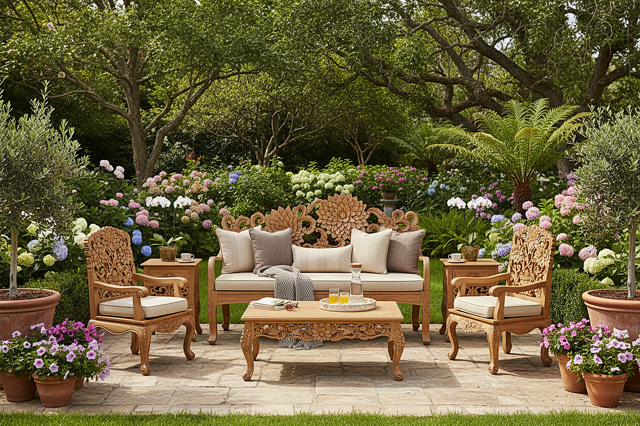 Lotus™ Hand - Carved Solid Wood Indoor / Outdoor Bench, Daybed & Furniture Collection – handcrafted solid wood furniture