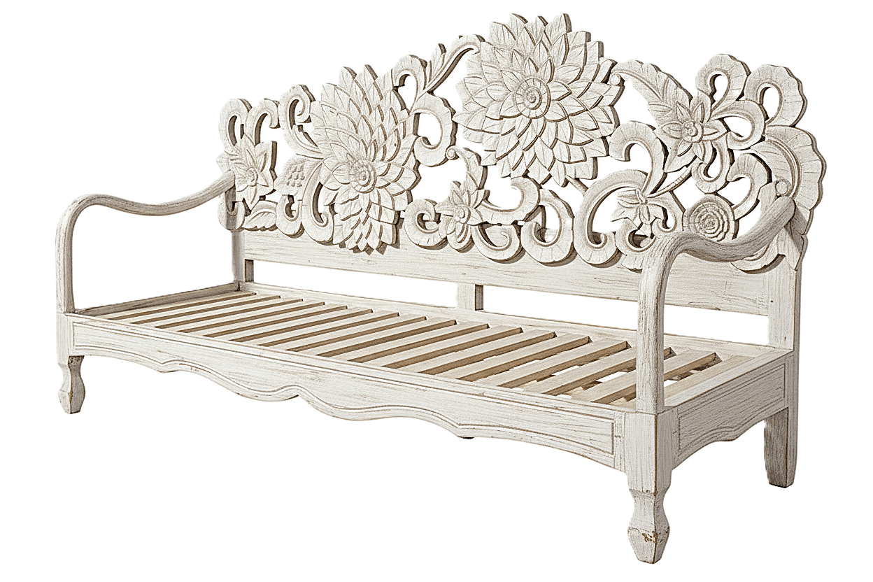 Lotus™ Hand - Carved Solid Wood Indoor / Outdoor Bench, Daybed & Furniture Collection – handcrafted solid wood furniture