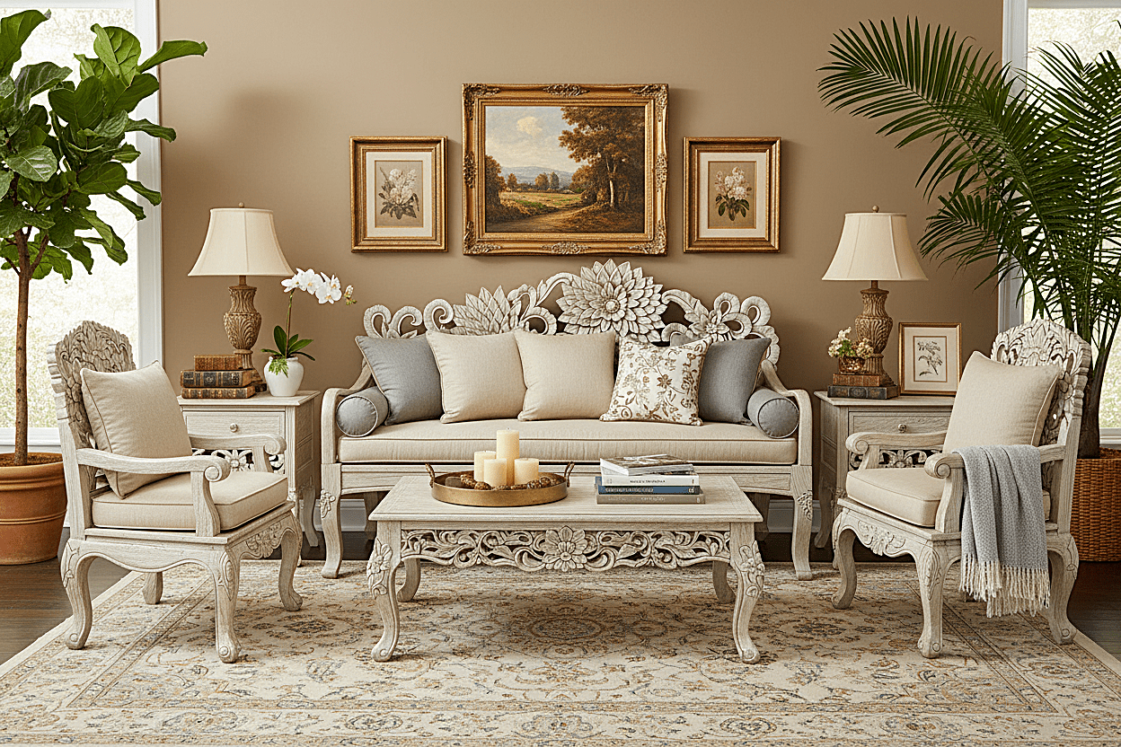 Lotus™ Hand - Carved Solid Wood Indoor / Outdoor Bench, Daybed & Furniture Collection – handcrafted solid wood furniture