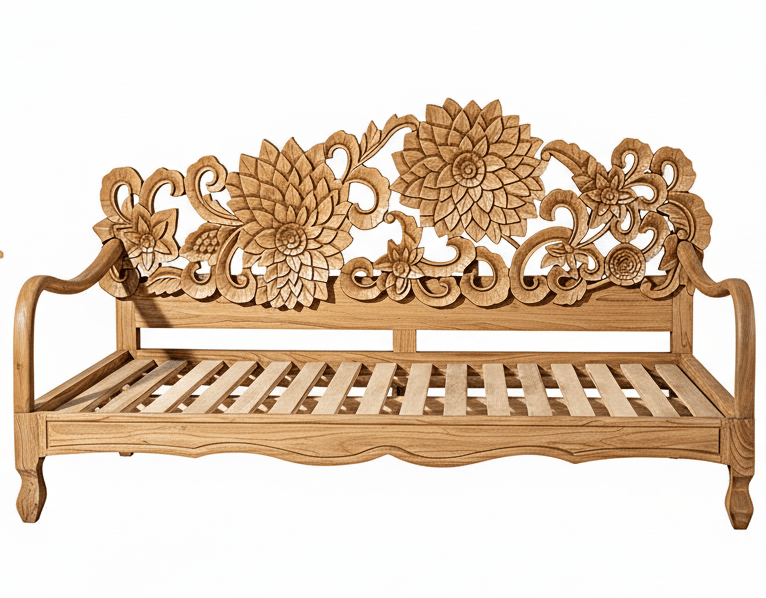 Lotus™ Hand - Carved Solid Wood Indoor / Outdoor Bench, Daybed & Furniture Collection – handcrafted solid wood furniture