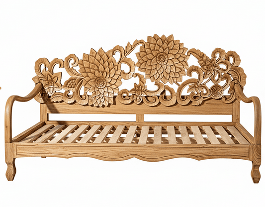 Lotus™ Hand - Carved Solid Wood Indoor / Outdoor Bench, Daybed & Furniture Collection – handcrafted solid wood furniture