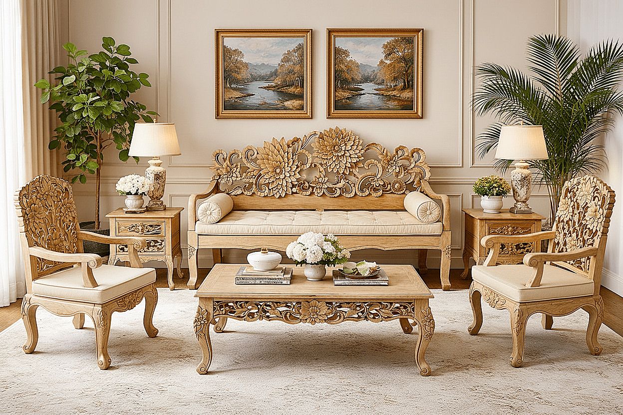 Lotus™ Hand - Carved Solid Wood Indoor / Outdoor Bench, Daybed & Furniture Collection – handcrafted solid wood furniture