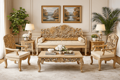Lotus™ Hand - Carved Solid Wood Indoor / Outdoor Bench, Daybed & Furniture Collection – handcrafted solid wood furniture