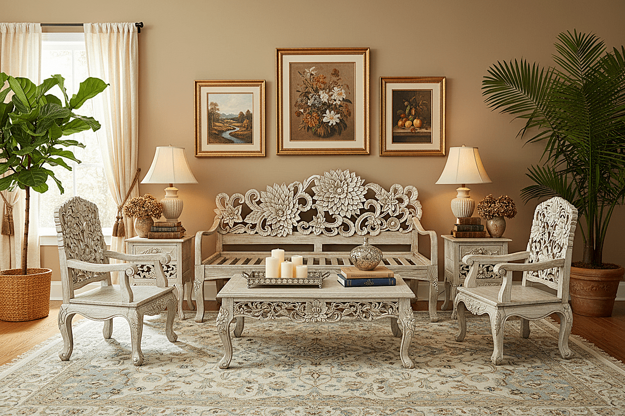 Lotus™ Hand - Carved Solid Wood Indoor / Outdoor Bench, Daybed & Furniture Collection – handcrafted solid wood furniture