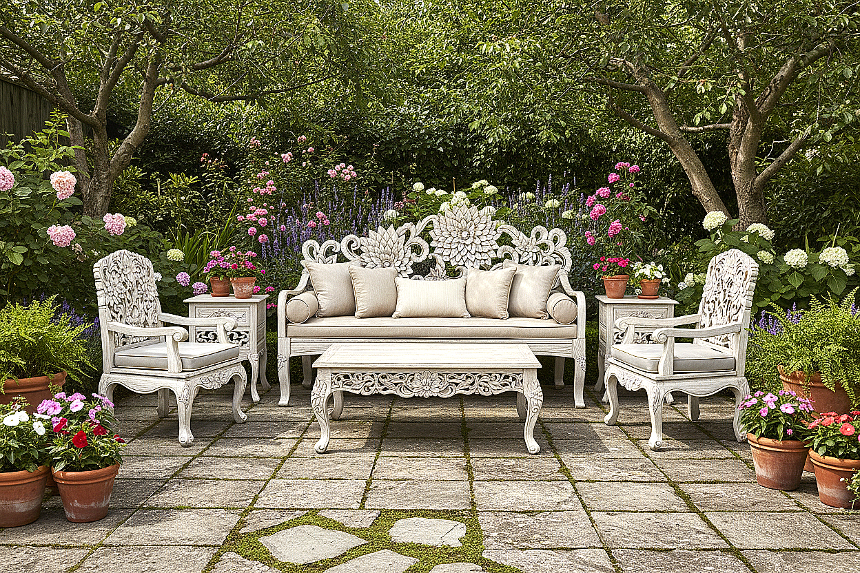 Lotus™ Hand - Carved Solid Wood Indoor / Outdoor Bench, Daybed & Furniture Collection – handcrafted solid wood furniture