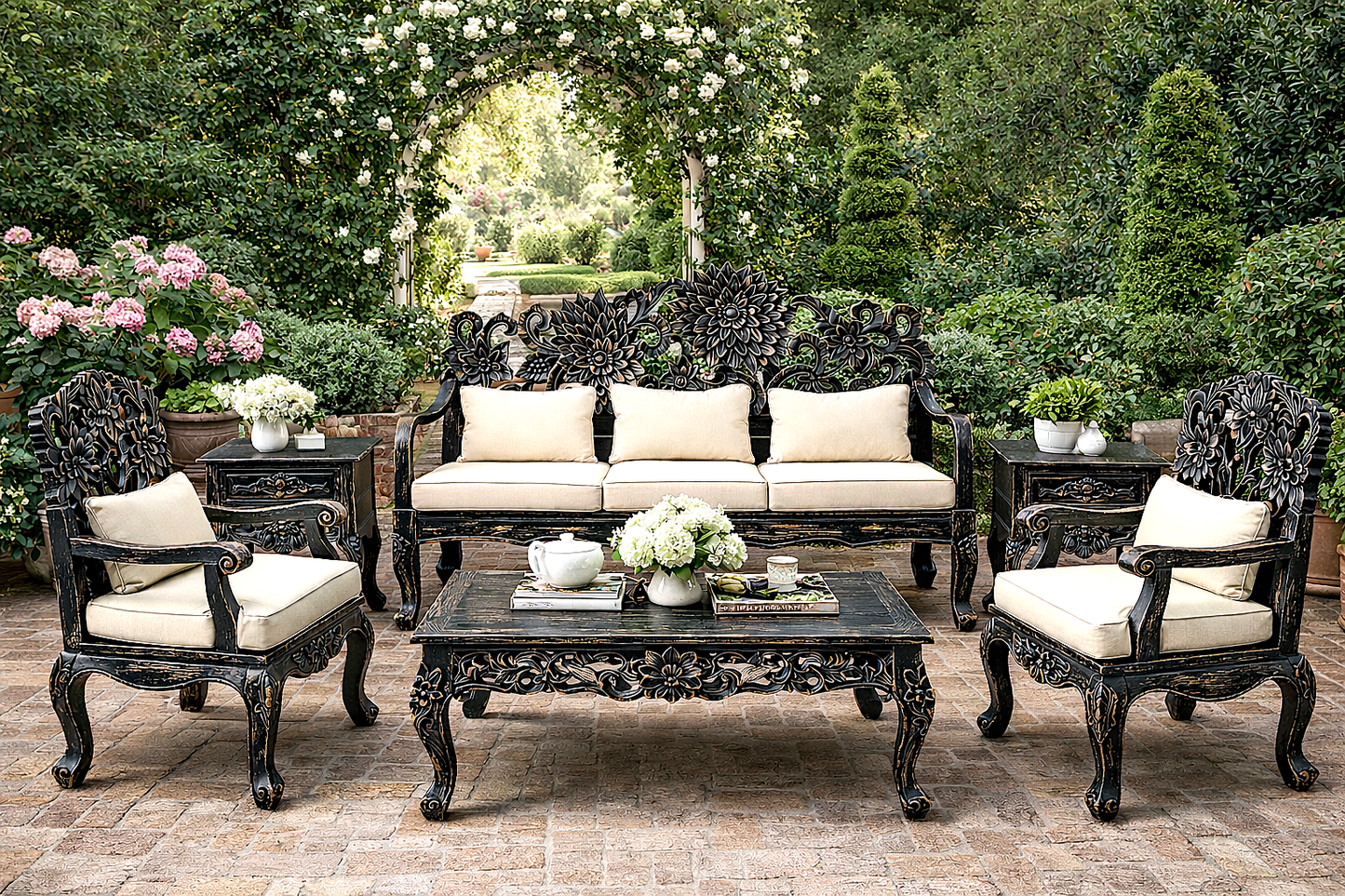 Lotus™ Hand - Carved Solid Wood Indoor / Outdoor Bench, Daybed & Furniture Collection – handcrafted solid wood furniture