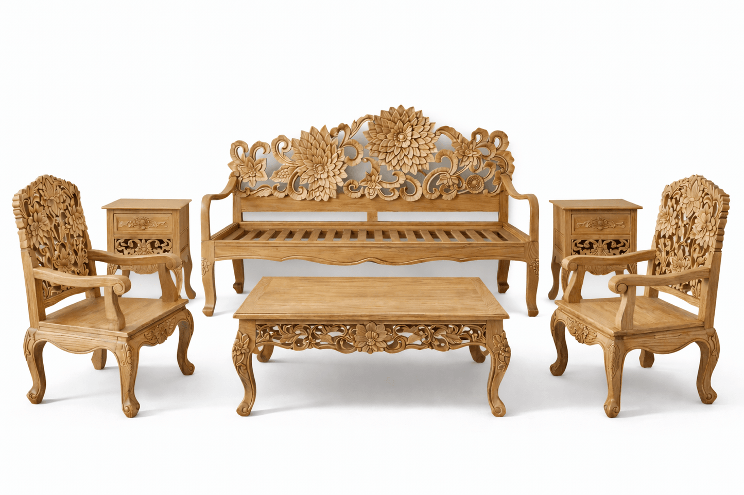 Lotus™ Hand - Carved Solid Wood Indoor / Outdoor Bench, Daybed & Furniture Collection – handcrafted solid wood furniture