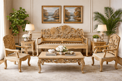 Lotus™ Hand - Carved Solid Wood Indoor / Outdoor Bench, Daybed & Furniture Collection – handcrafted solid wood furniture