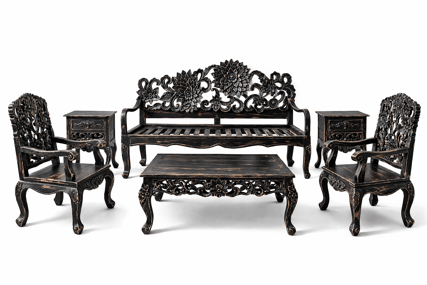 Lotus™ Hand - Carved Solid Wood Indoor / Outdoor Bench, Daybed & Furniture Collection – handcrafted solid wood furniture