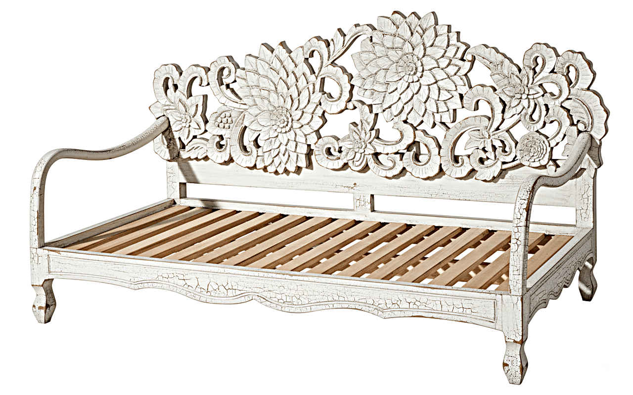 Lotus Hand Carved Solid Wooden Indoor / Outdoor Daybed – handcrafted solid wood furniture