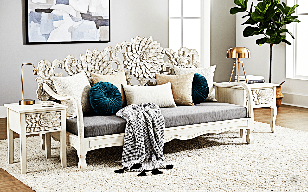 Lotus Hand Carved Solid Wooden Indoor / Outdoor Daybed – handcrafted solid wood furniture