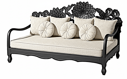 Lotus Hand Carved Solid Wooden Indoor / Outdoor Daybed – handcrafted solid wood furniture