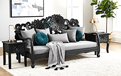 Lotus Hand Carved Solid Wooden Indoor / Outdoor Daybed by Hibashi Furniture – handcrafted solid wood furniture made in India