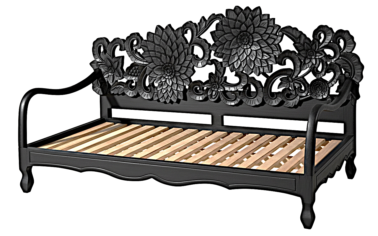 Lotus Hand Carved Solid Wooden Indoor / Outdoor Daybed by Hibashi Furniture – handcrafted solid wood furniture made in India