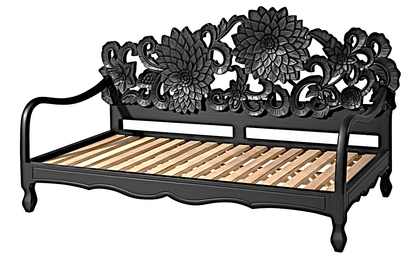 Lotus Hand Carved Solid Wooden Indoor / Outdoor Daybed by Hibashi Furniture – handcrafted solid wood furniture made in India